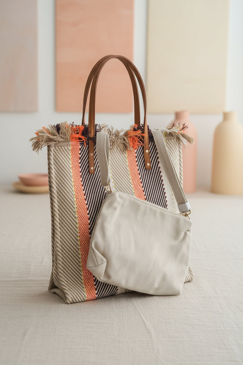 Madison Striped Tote. Jen and Co. 2 in 1