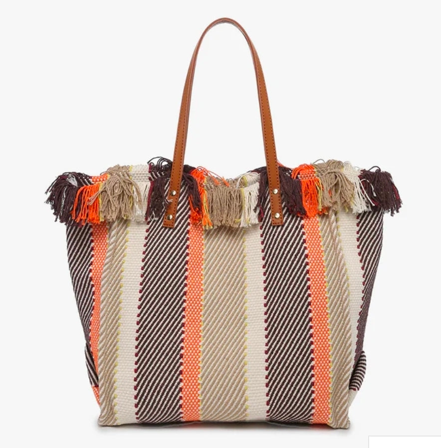 Madison Striped Tote. Jen and Co. 2 in 1